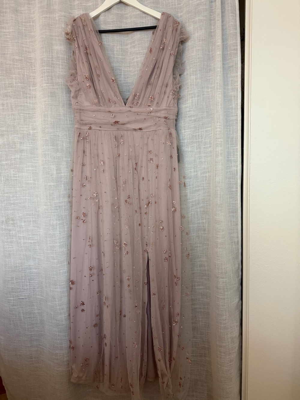 Soieblu Mauve Dusty Rose Embellished V‑Neck Maxi Dress